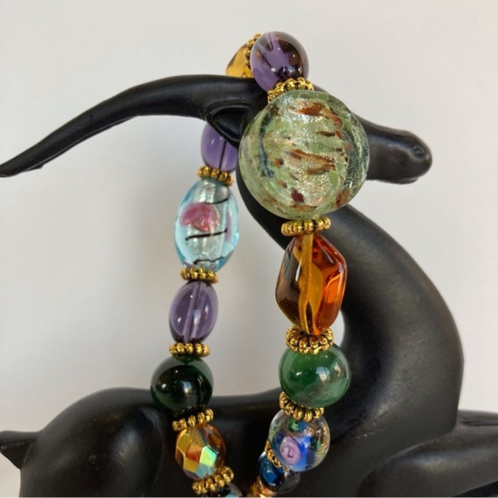 HAND CRAFTED Lamp-worked Glass Czech Crystal Beaded BRACELET Gold 7” NWT